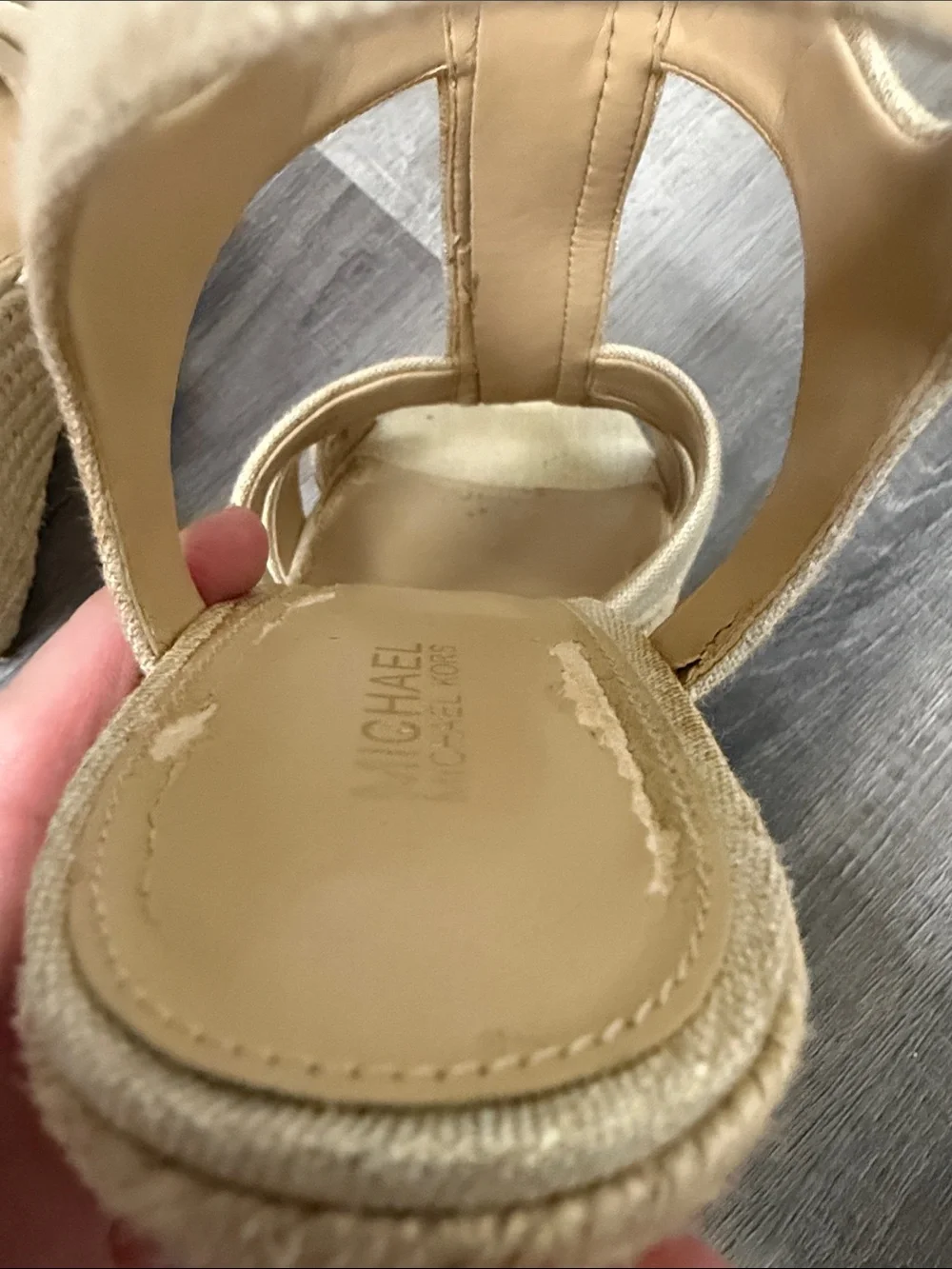 Michael Kors Beige Espadrille Front-Zip Wedge Sandals 8.5